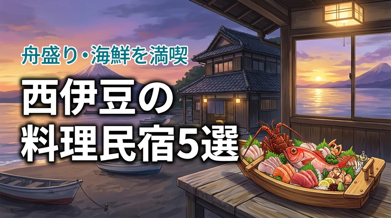 西伊豆で料理がすごい民宿5選！舟盛りや海鮮料理を楽しめる宿を紹介（記事のアイキャッチ画像）