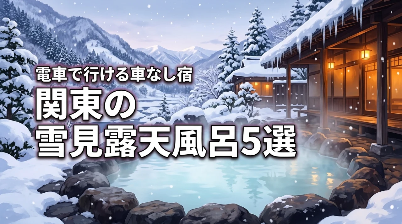 関東で雪見露天風呂を車なしで楽しむ！電車で行けるおすすめの宿5選を厳選紹介（記事のアイキャッチ画像）